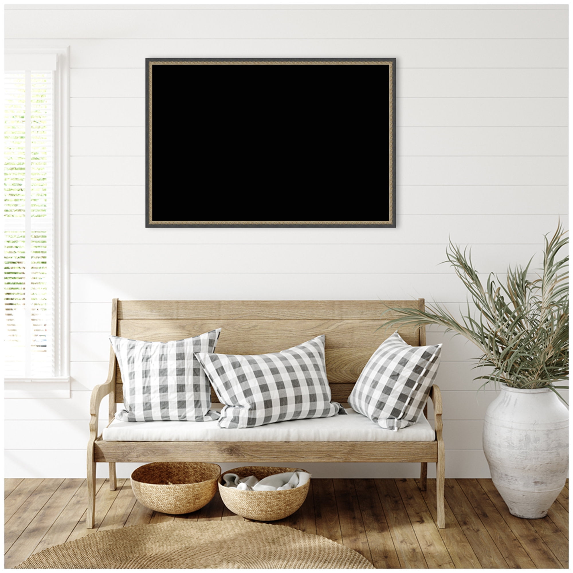 Kate and Laurel Framed Fabric Pinboard 37 x 25,  Printed Linen Decorative Bulletin Board for Use as a Vision Board or Wall Organization, Matinee Black Bronze Frame