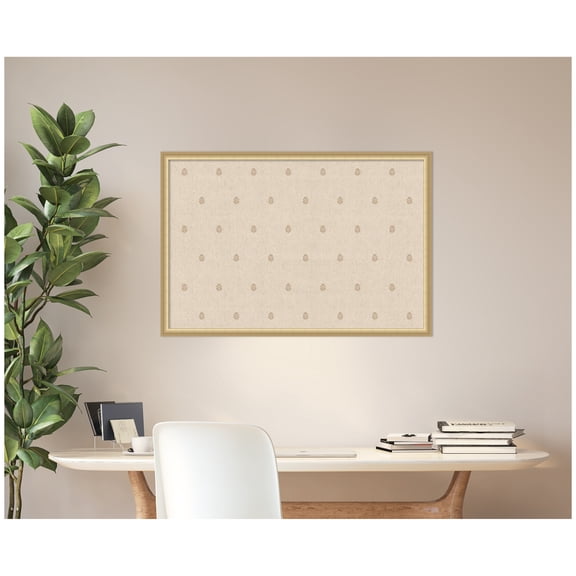 Kate and Laurel Framed Fabric Pinboard 38 x 26, Beige Botanical Block Print Printed Linen Classic Bulletin Board for Use as a Vision Board or Wall Organization, Florence Gold Frame