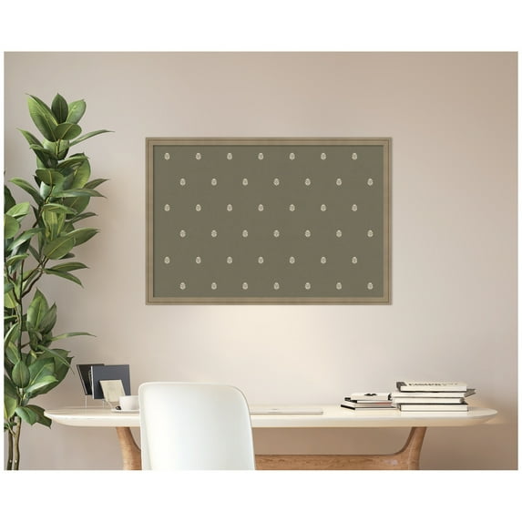 Kate and Laurel Framed Fabric Pinboard 38 x 26, Green Botanical Block Print Printed Linen Classic Bulletin Board for Use as a Vision Board or Wall Organization, Florence Light Brown Frame