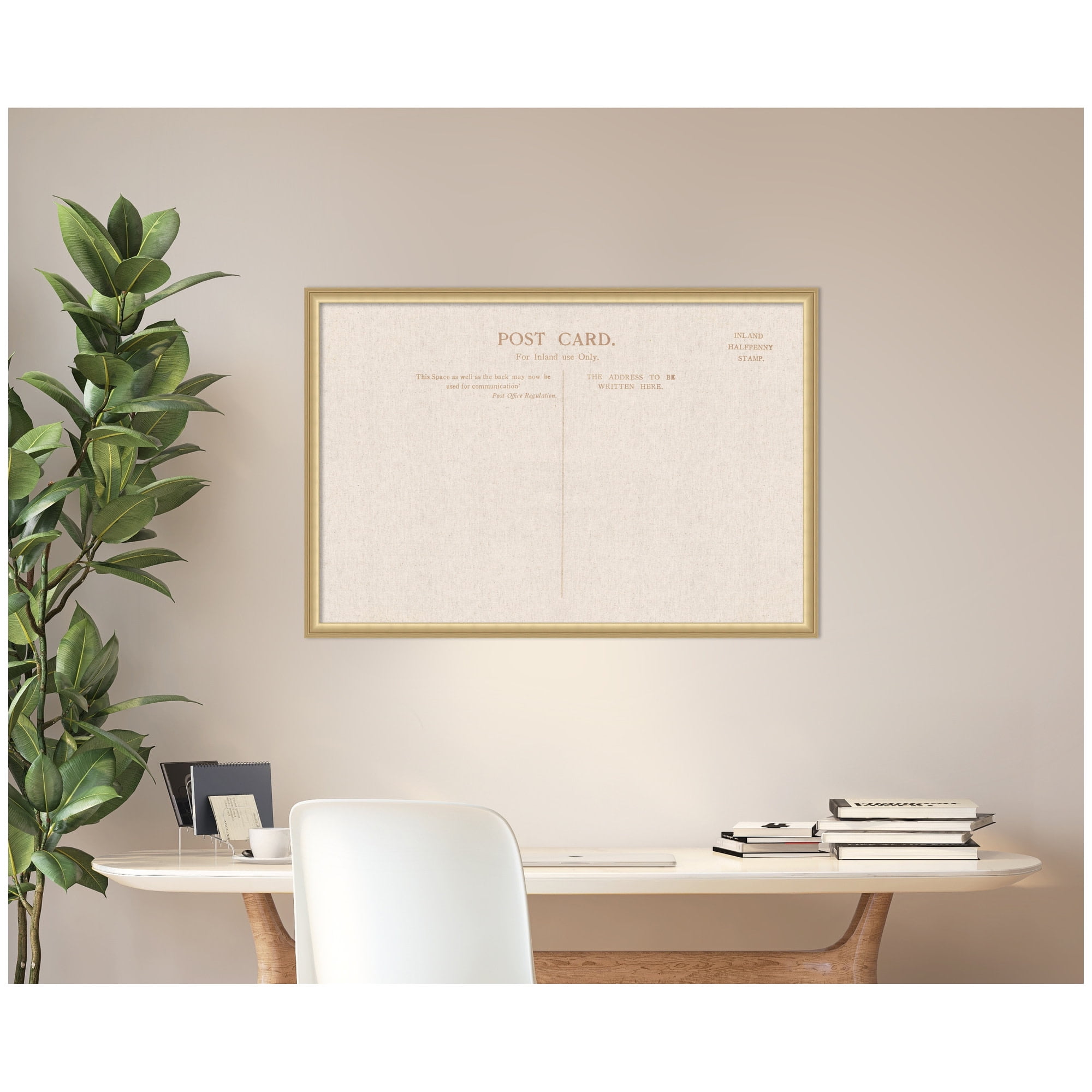Kate and Laurel Framed Fabric Pinboard 38 x 26, Linen Vintage Post Card Printed Linen Classic Bulletin Board for Use as a Vision Board or Wall Organization, Florence Gold Frame