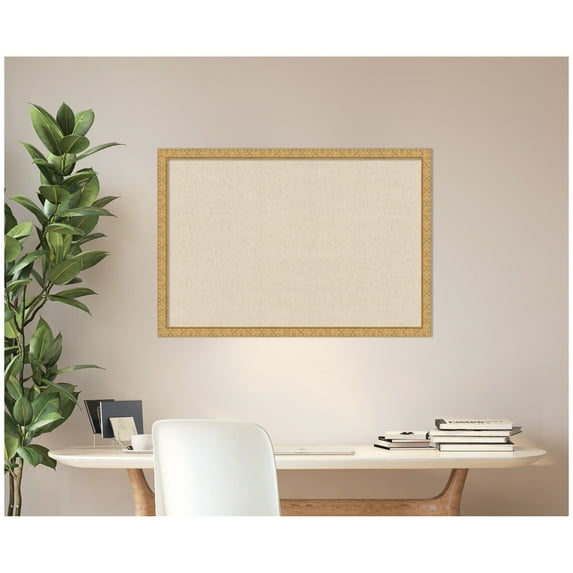 Kate and Laurel Framed Fabric Pinboard 38 x 26, Neutral Weave Printed Linen Decorative Bulletin Board for Use as a Vision Board or Wall Organization, Lila Gold Frame