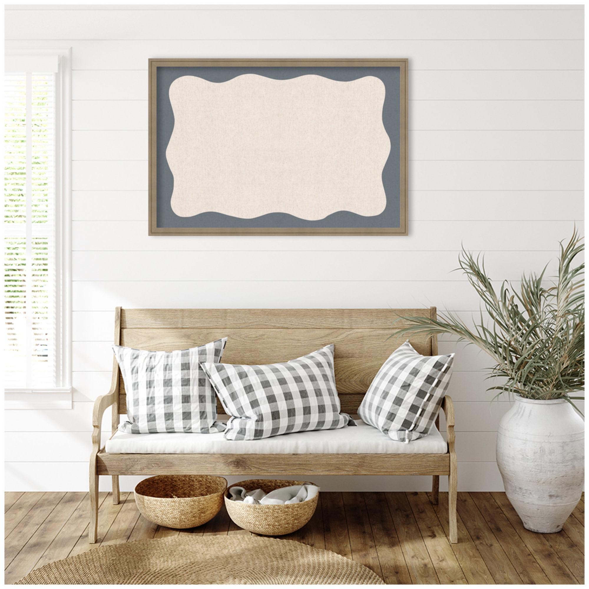 Kate and Laurel Framed Fabric Pinboard 38 x 26,  Printed Linen Classic Bulletin Board for Use as a Vision Board or Wall Organization, Florence Light Brown Frame