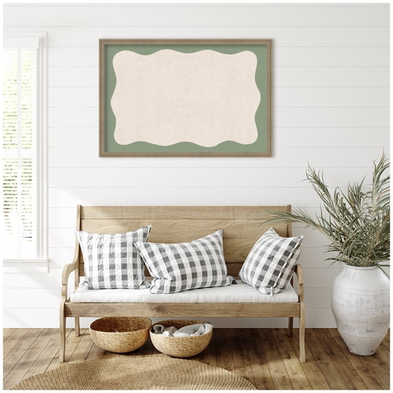 Kate and Laurel Framed Fabric Pinboard 38 x 26, Printed Linen Classic Bulletin Board for Use as a Vision Board or Wall Organization, Florence Light Brown Frame