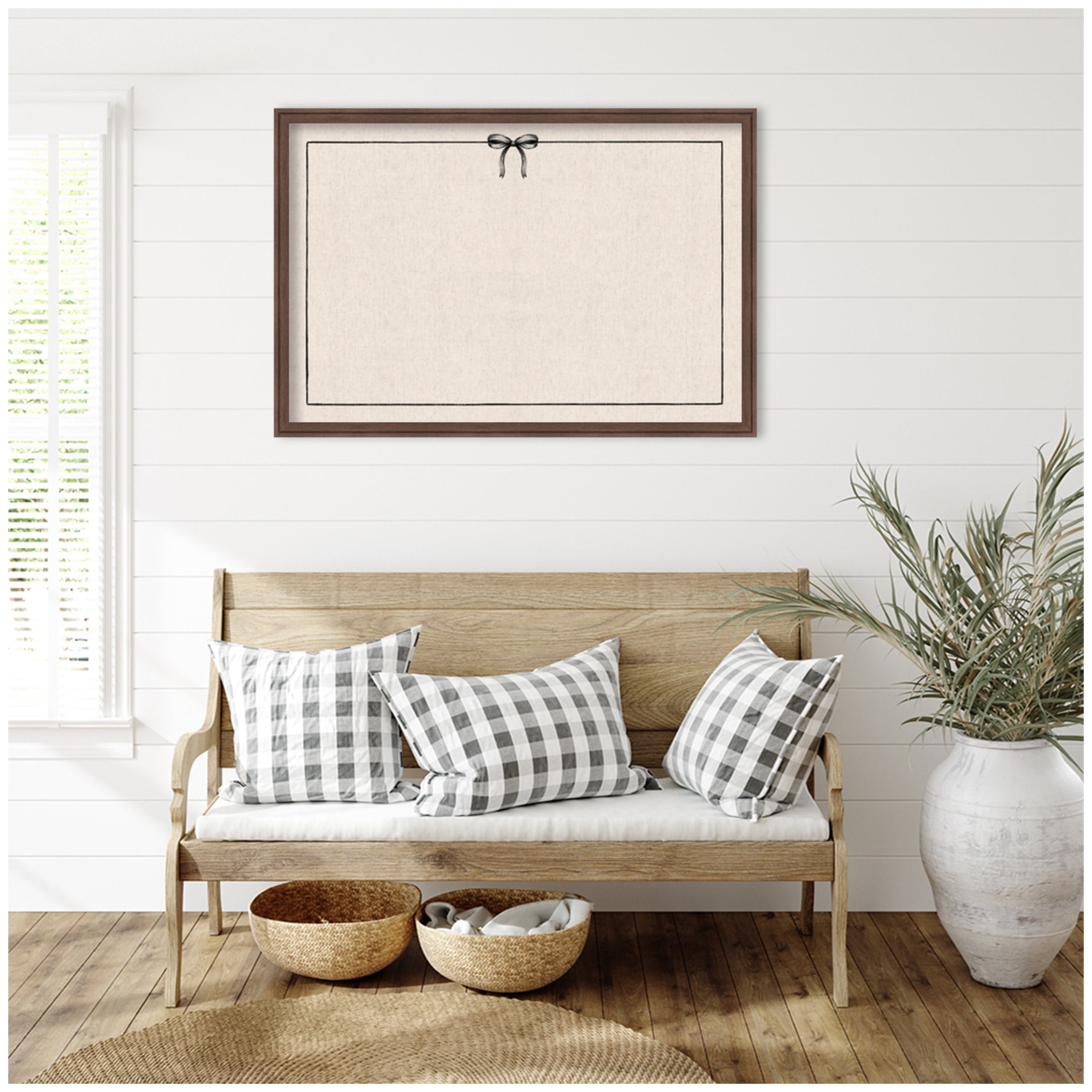 Kate and Laurel Framed Fabric Pinboard 38 x 26,  Printed Linen Classic Bulletin Board for Use as a Vision Board or Wall Organization, Florence Medium Brown Frame
