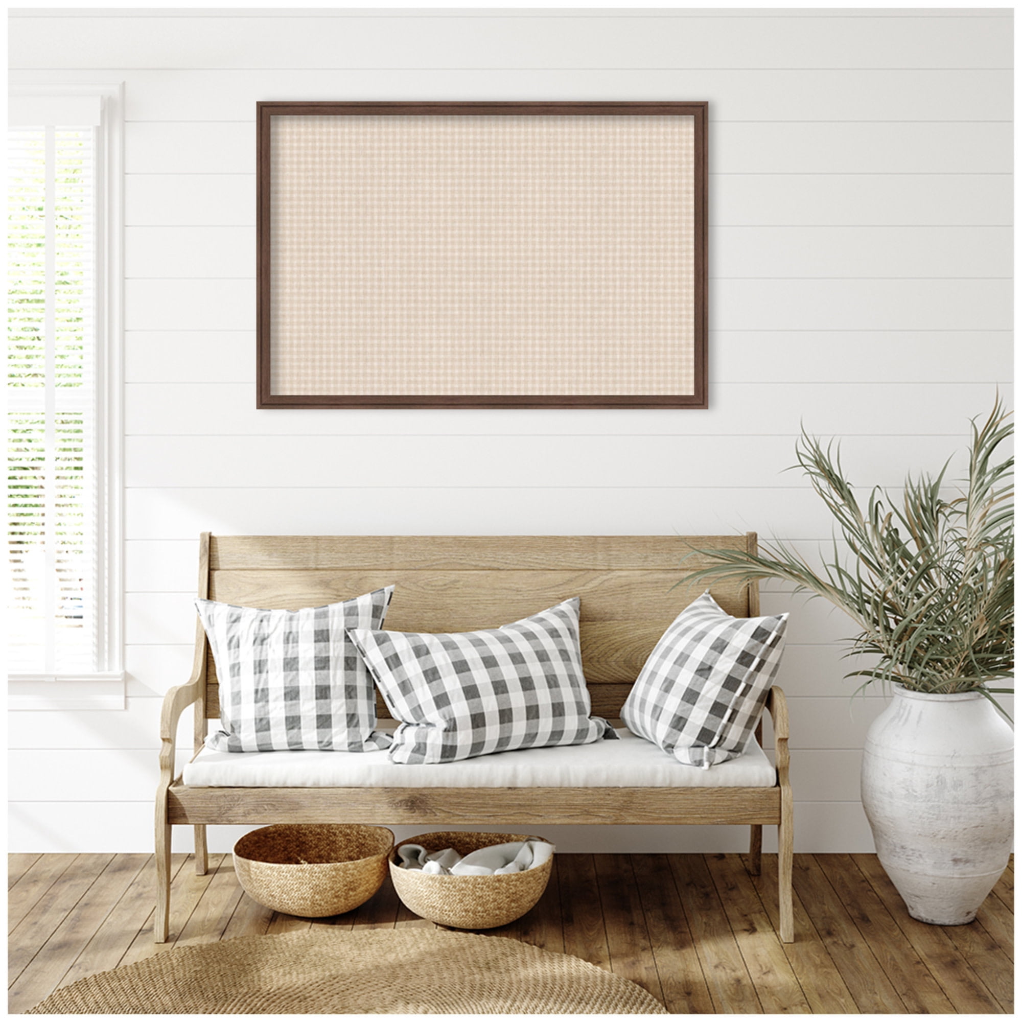 Kate and Laurel Framed Fabric Pinboard 38 x 26,  Printed Linen Classic Bulletin Board for Use as a Vision Board or Wall Organization, Florence Medium Brown Frame