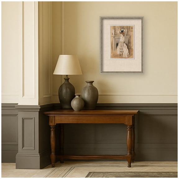 Kate and Laurel Framed Wall Art Print Alice Helleu Portrait Paul Cesar Helleu Faux Mat by Nostalgia Prints, 20 x 26, Castellan Silver Frame, Traditional, Person Art for Wall Decor