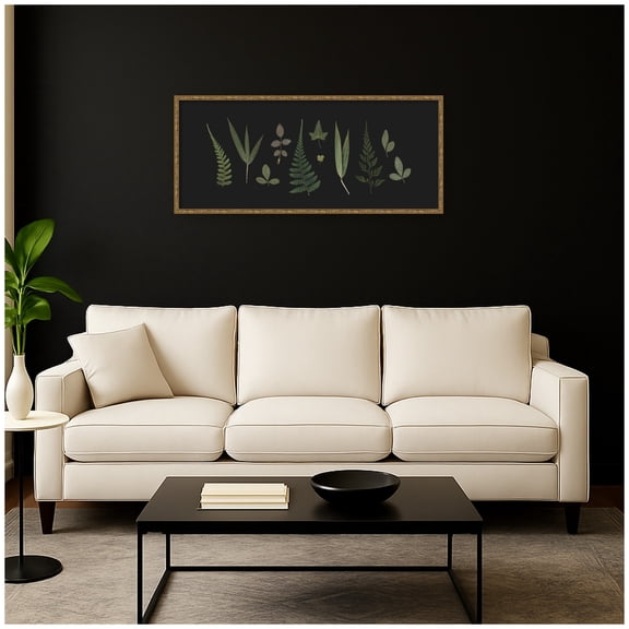 Kate and Laurel Framed Wall Art Print Botanical Leaf Study Panel by Stephanie Klatt, 41 x 18, Belvedere Bronze Frame, Modern Contemporary, Nature Art for Wall Decor