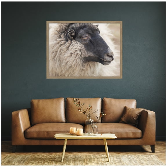Kate and Laurel Framed Wall Art Print Edward Crop by Emiko and Mark Franzen F2 Images, 42 x 32, Woodgrain Stripe Mocha Frame, Rustic Farmhouse, Animal Art for Wall Decor