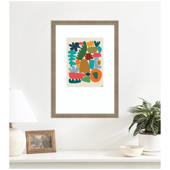 Kate and Laurel Framed Wall Art Print Garden Songs Pt 2 by Kelly Knaga, 18 x 26, Florence Light Brown Frame, Modern Contemporary, Abstract Art for Wall Decor