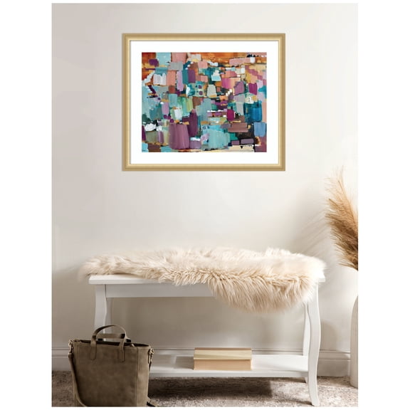 Kate and Laurel Framed Wall Art Print 'Gemstones in Jewel Tones' by Leah Nadeau, 26 x 22, Florence Gold Frame, Modern Contemporary, Abstract Art for Wall Decor