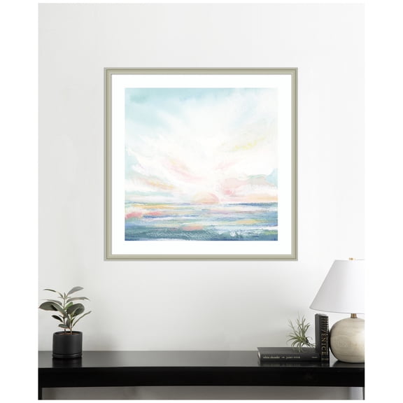 Kate and Laurel Framed Wall Art Print 'Heavenly' by Julie Maida, 34 x 34, Florence Silver Frame, Coastal, Landscapes, Beach, Nature Art for Wall Decor