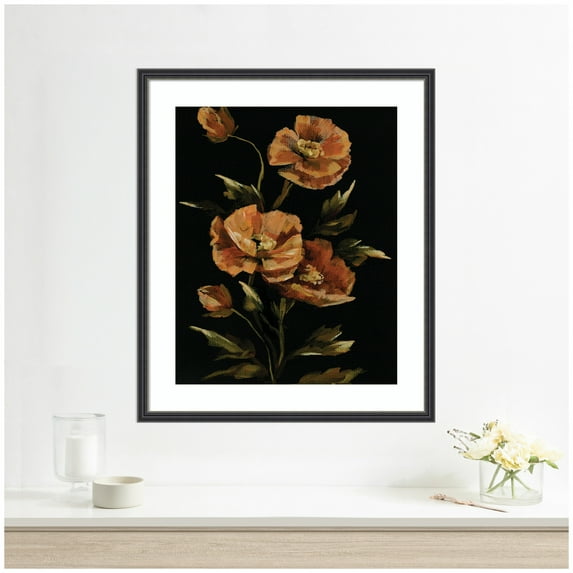 Kate and Laurel Framed Wall Art Print 'Moody Floral 6' by Annie Quigley, 21 x 25, Stylish Black Narrow Frame, Modern Contemporary, Flowers, Nature Art for Wall Decor