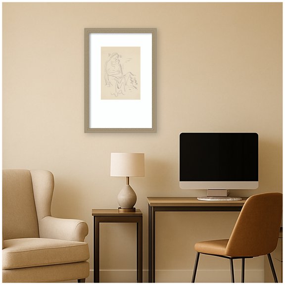 Kate and Laurel Framed Wall Art Print Motherhood 1937 Mikulas Galanda by Nostalgia Prints, 18 x 26, Belmont Distress Silver Frame, Modern Contemporary, Person Art for Wall Decor