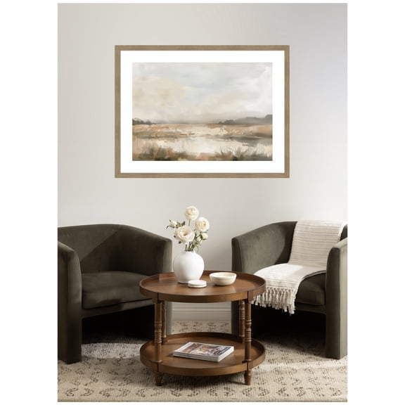 Kate and Laurel Framed Wall Art Print Neutral Abstract Landscape  by The Creative Bunch Studio, 42 x 32, Woodgrain Stripe Mocha Frame, Modern Contemporary, Landscape Art for Wall Decor