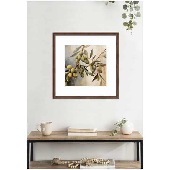 Kate and Laurel Framed Wall Art Print Olive Tree by The Creative Bunch Studio, 26 x 26, Florence Medium Brown Frame, Rustic Farmhouse, Still Life Art for Wall Decor