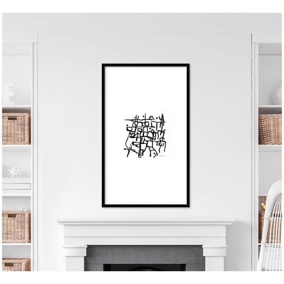 Kate and Laurel Framed Wall Art Print Organic Lines BW Grayscale by Statement Goods, 25 x 41, Svelte Noir Black Frame, Modern Contemporary, Abstract Art for Wall Decor