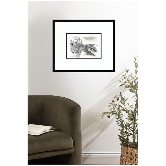 Kate and Laurel Framed Wall Art Print Postcard Florence by Teju Reval, 25 x 21, Svelte Noir Black Frame, Industrial Urban, Architecture Art for Wall Decor