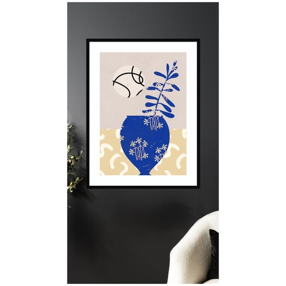 Kate and Laurel Framed Wall Art Print Pottery Poem No3 by Treechild, 31 x 41, Svelte Noir Black Frame, Modern Contemporary, Abstract Art for Wall Decor