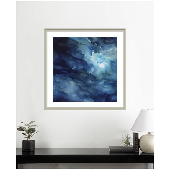 Kate and Laurel Framed Wall Art Print 'Rich Blue Watery Abstract' by The Creative Bunch Studio, 34 x 34, Florence Silver Frame, Coastal, Abstract, Landscapes Art for Wall Decor