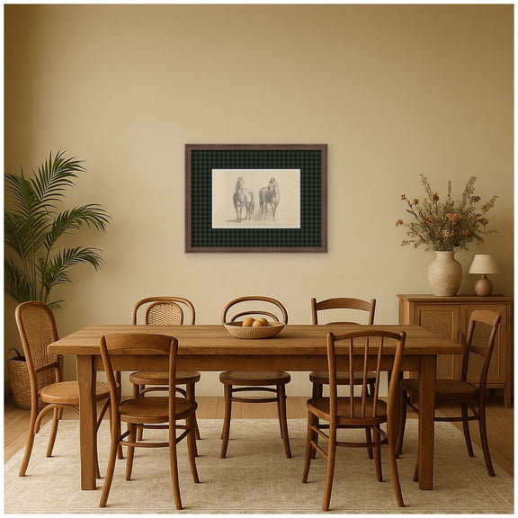 Kate and Laurel Framed Wall Art Print Riders and Horse Sawrey Gilpin Faux Mat by Nostalgia Prints, 26 x 20, Florence Medium Brown Frame, Rustic Farmhouse, Animal Art for Wall Decor