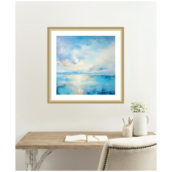 Kate and Laurel Framed Wall Art Print 'Serence Coastal Waters Tranquil Landscape' by The Creative Bunch Studio, 26 x 26, Florence Gold Frame, Coastal, Abstract, Beach, Landscapes Art for Wall Decor