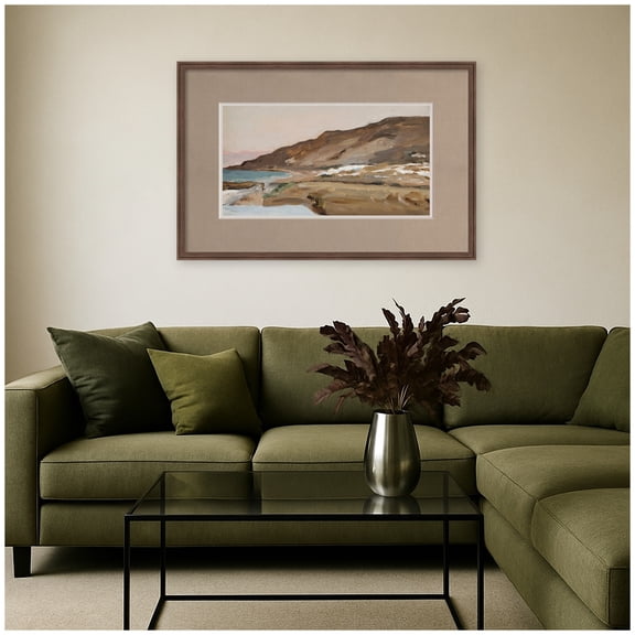 Kate and Laurel Framed Wall Art Print Tiberias Graveyard Journey to Palestine Faux Mat by Nostalgia Prints, 42 x 28, Florence Medium Brown Frame, Modern Contemporary, Landscape Art for Wall Decor