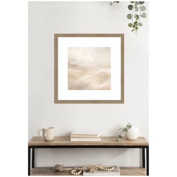 Kate and Laurel Framed Wall Art Print Tonal Abstract Textural White and Beige Light Natural Neutrals by The Creative Bunch Studio, 26 x 26, Woodgrain Stripe Mocha Frame, Modern Contemporary, Abstract