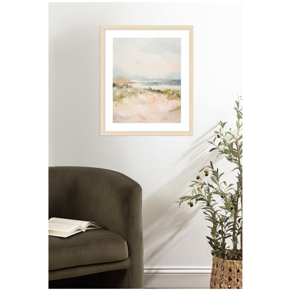 Kate and Laurel Framed Wall Art Print Tranquil Landscape III expansion by Amy Lighthall, 22 x 26, Woodgrain Stripe Blonde Frame, Coastal, Abstract Art for Wall Decor