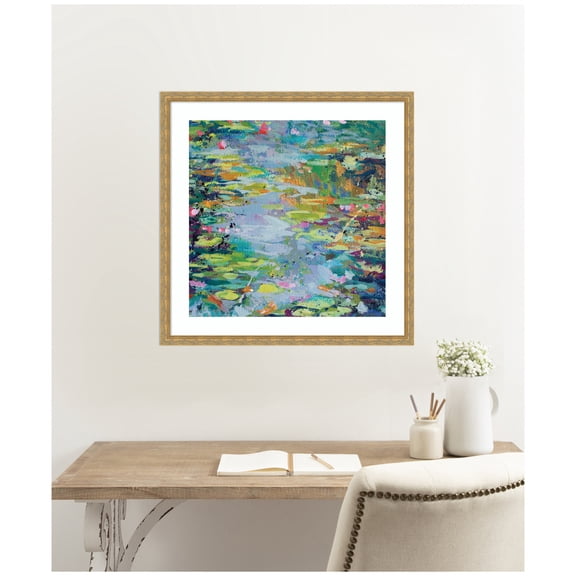Kate and Laurel Framed Wall Art Print 'Waterlilies at Giverny' by Rachel Christopoulous, 26 x 26, Mila Dark Gold Frame, Mid Century Modern, Landscapes, Nature, Flowers Art for Wall Decor