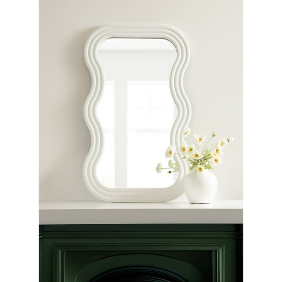 Kate and Laurel Fripp Modern Scalloped Rectangle Mirror, 24 x 40, White, Cute Rectangular Wavy Mirror for Use as Fun Bedroom Mirror or Nursery Mirror Option