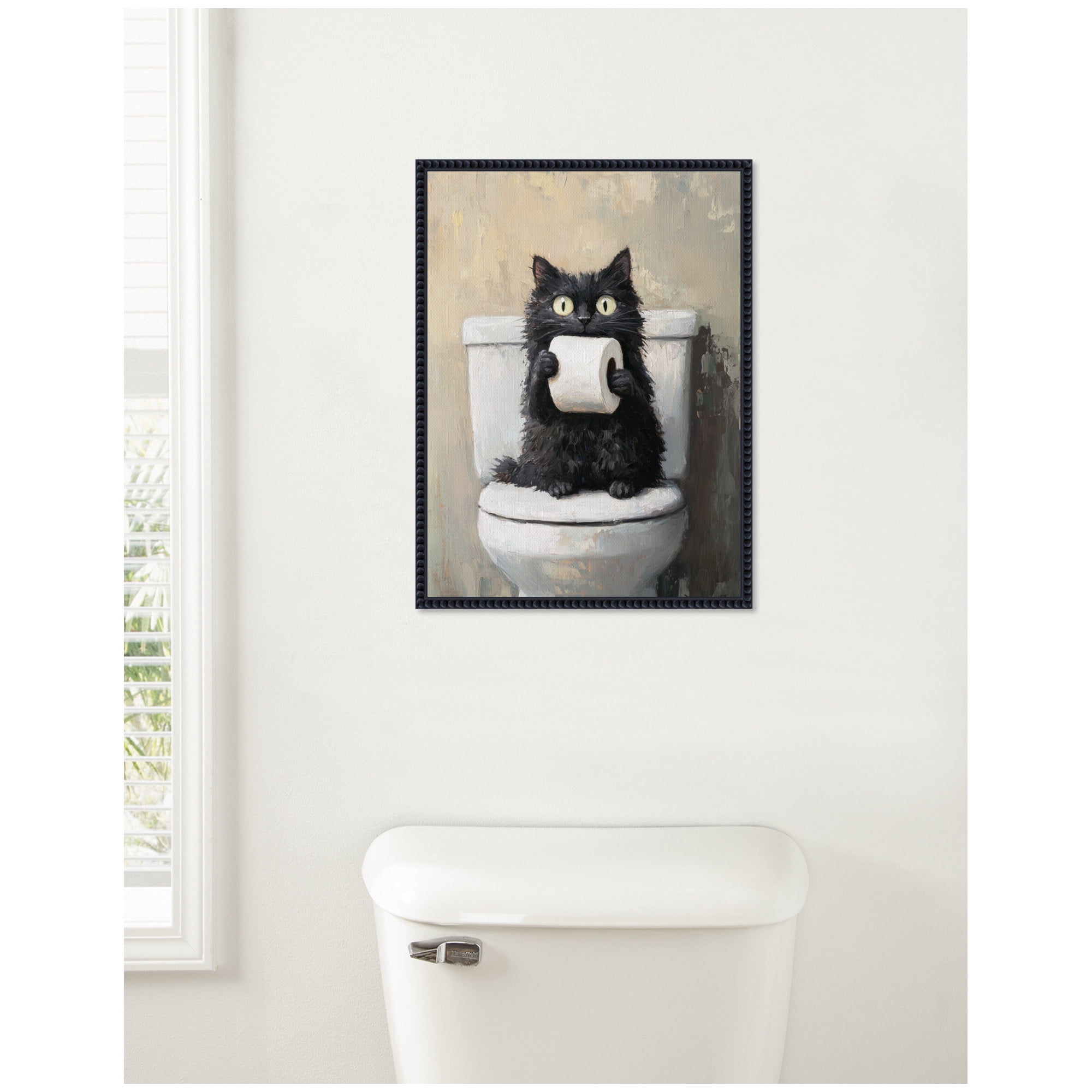 Kate and Laurel Funny Black Cat Toilet Paper Roll Toilet Bathroom Art ...