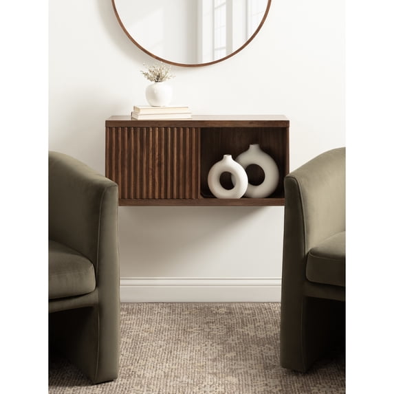Kate and Laurel Furrow Modern Wooden Sliding Ribbed Door Wall Cabinet, 30 x 10 x 14, Black, Decorative Storage Cabinet with Sliding Door for Use as Floating Nightstand or Floating TV Shelf