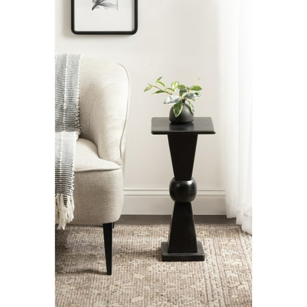 Kate and Laurel Gaeta Modern Square Pedestal Drink Table, 10 x 10 x 22, Black, Transitional Mango Wood Mini Table for Use as Small Bedroom Nightstand or Indoor Plant Stand