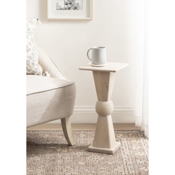 Kate and Laurel Gaeta Modern Square Pedestal Drink Table, 10 x 10 x 22, Bleached Wood, Coastal Mango Wood Mini Table for Use as Small Bedroom Nightstand or Indoor Plant Stand