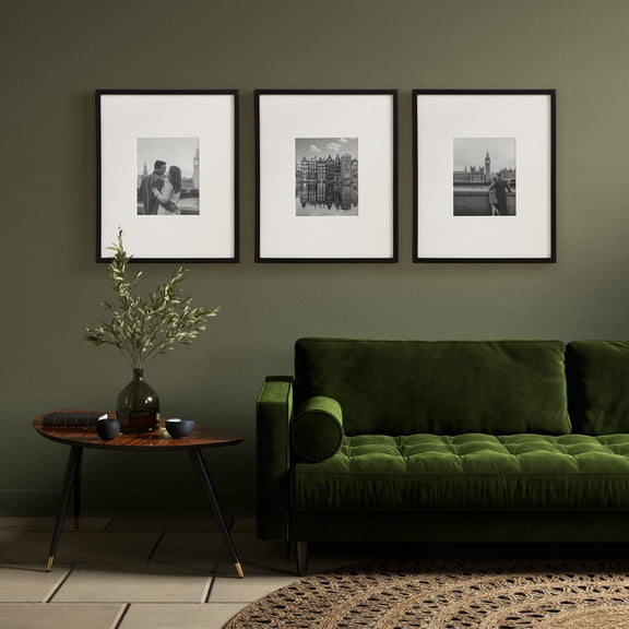 Kate and Laurel Gallery Rectangle Picture Frame Set of 3, 16 x 20 matted to 8 x 10, Black, Modern Three-Piece Photo Frame Set for Gallery Wall Decor in Living Room Wall Display