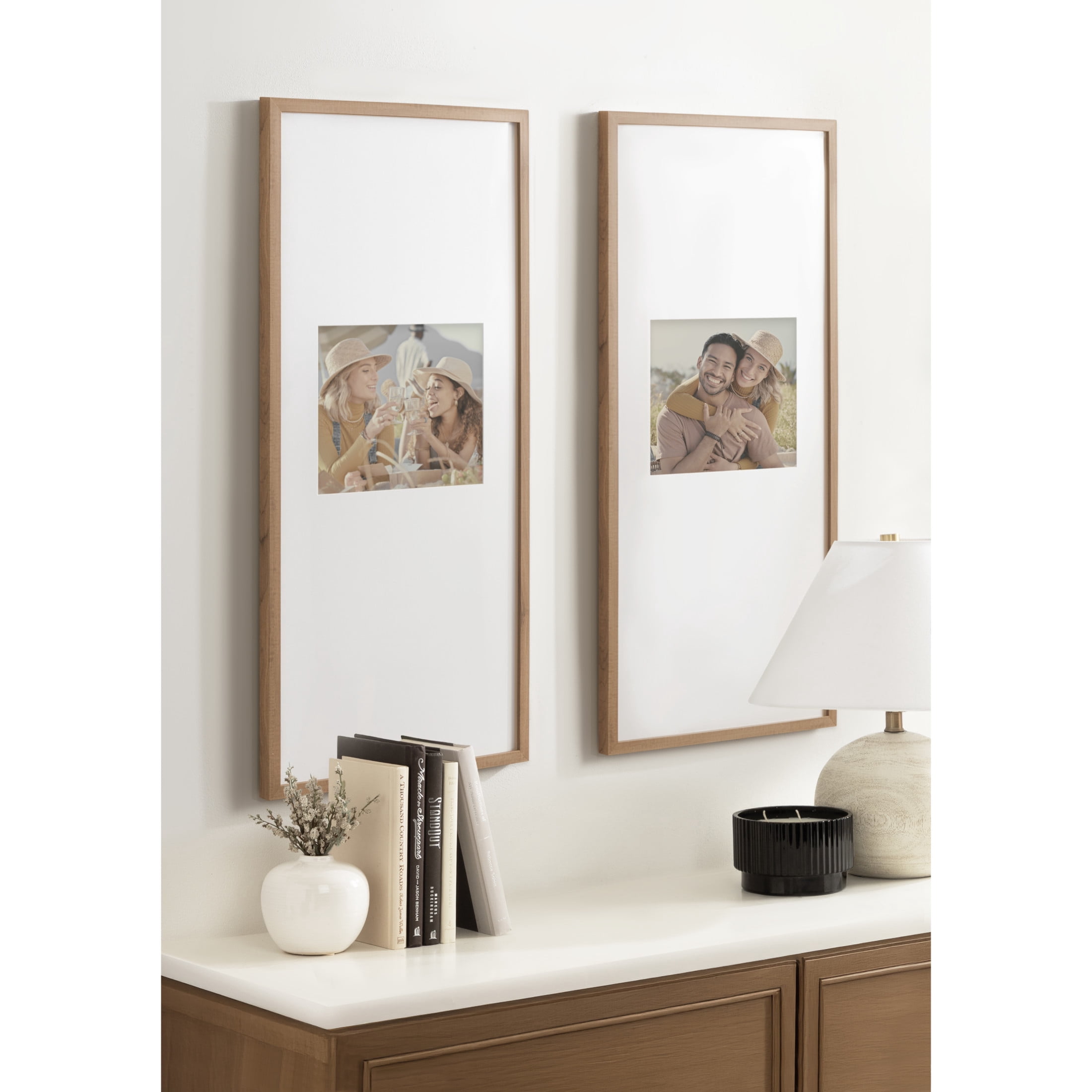 Kate and Laurel Gallery Rectangular Panel Picture Frame Set of 2, 14 x 30 matted to 8 x 10, Brown, Modern Tall Two-Piece Photo Frame Set for Gallery Wall Decor in Living Room Wall Display