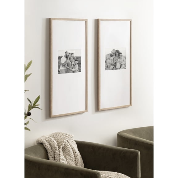 Kate and Laurel Gallery Rectangular Panel Picture Frame Set of 2, 14 x 30 matted to 8 x 10, Light Natural, Modern Tall Two-Piece Photo Frame Set for Gallery Wall Decor in Living Room Wall Display