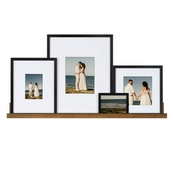 Kate and Laurel Gallery Transitional Frame and Shelf Set, Set of 5, Rustic Brown and Black, Sophisticated Picture Frame Collection With Multiple Sizes Included