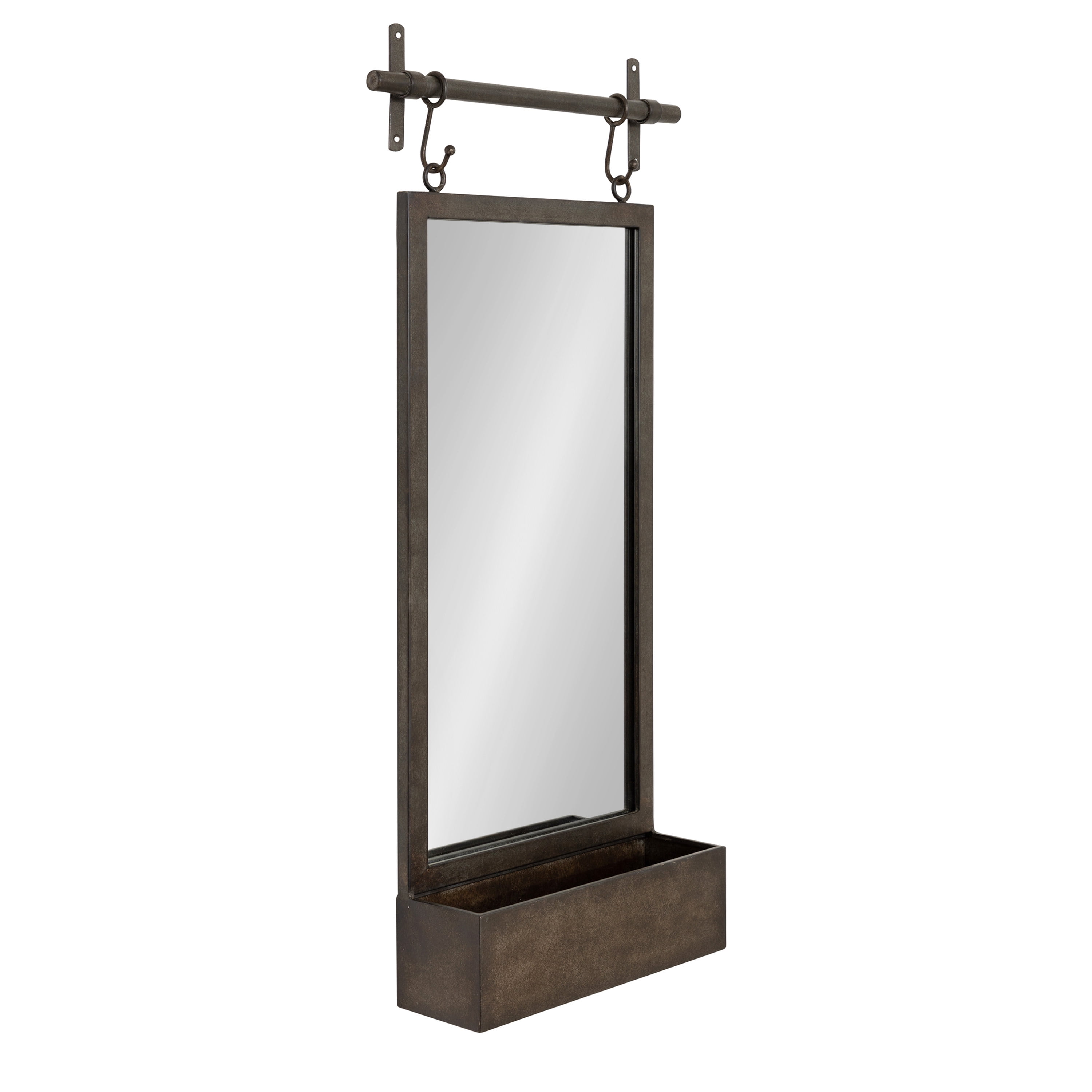 Kate and Laurel Gammons Modern Pub Mirror, 18 x 39, Natural Iron, Decorative Metal Industrial Mirror With Rectangular Shape and Wide Pocket Shelf for Storage and Display