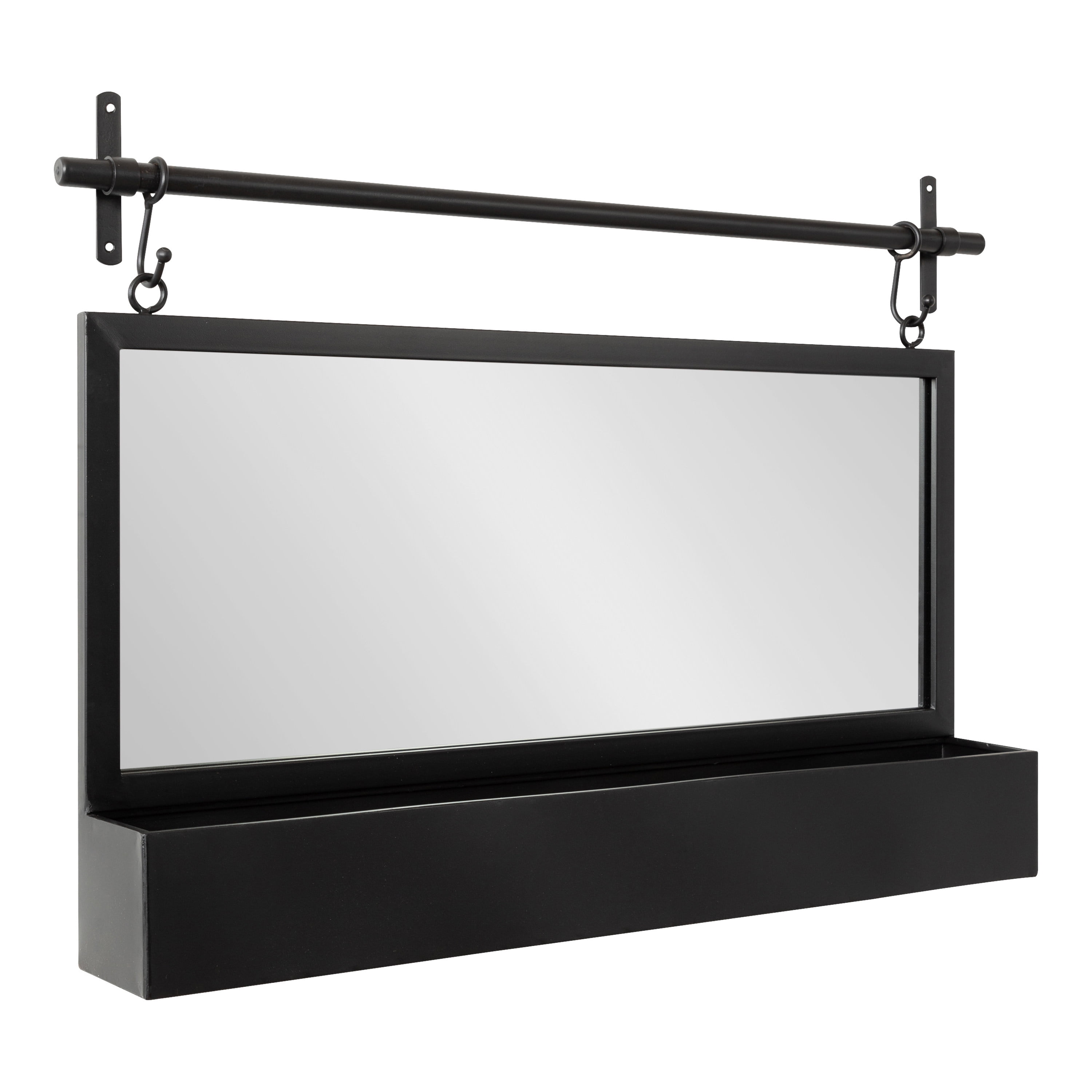Kate and Laurel Gammons Pub Wall Mirror with Shelf, 36 x 26, Black, Decorative Hanging Wall Mirror Home Decor with Additional Storage for Jewelry and Household Necessities