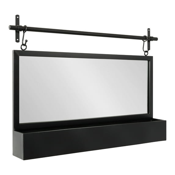 Kate and Laurel Gammons Pub Wall Mirror with Shelf, 36 x 26, Black, Decorative Hanging Wall Mirror Home Decor with Additional Storage for Jewelry and Household Necessities