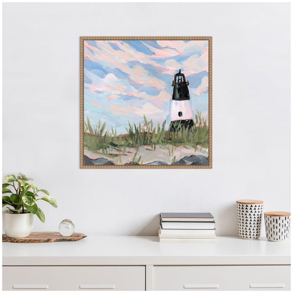 Kate and Laurel Georgia Framed Canvas Wall Art by Emily Kenney 22 x 22 Sylvie Beaded Rustic Natural, Coastal, Beach, Nature Art for Wall Decor, Living Room Bedroom