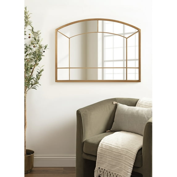 Kate and Laurel Gervais Traditional Wide Arched Window Mirror, 36 x 27, Antique Gold, Vintage  Window Pane Arch Mirror for Use as Statement Mantel Mirror or Decorative Bedroom Mirror