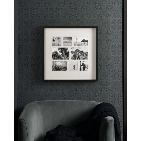 Kate and Laurel Gibson Modern Square Collage Picture Frame, 21 x 21, Black, Decorative Square Matted Photo Collage Frame for Wall with Eight Photo Openings