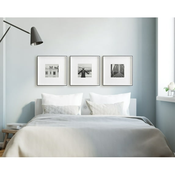 Kate and Laurel Gibson Modern Wall Picture Frame Set of 3, 16x16 matted to 8x8, Black and White, Three-Piece Frame Set for Gallery Wall Frame Set in Living Room Wall Décor