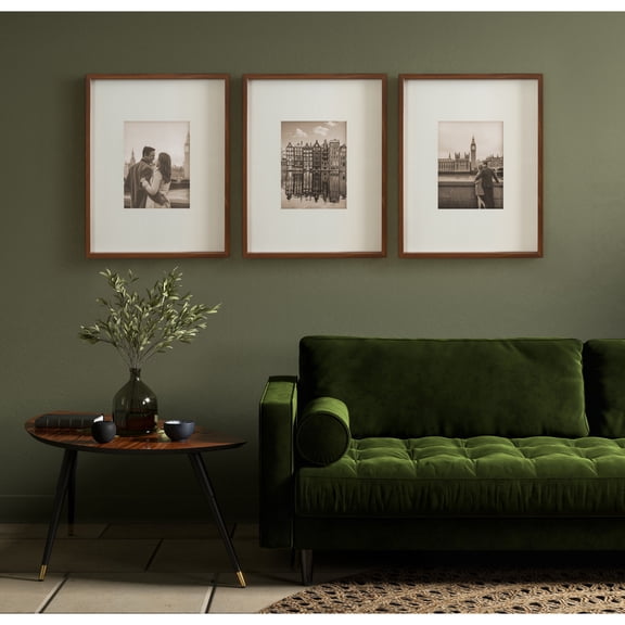 Kate and Laurel Gibson Modern Wall Picture Frame Set of 3, 16x20 matted to 8x10, Walnut Brown, Three-Piece Frame Set for Gallery Wall Frame Set in Living Room Wall Decor