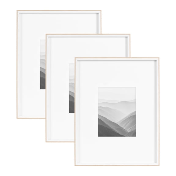 Kate and Laurel Gibson Modern Wall Picture Frame Set of 3, 16x20 matted to 8x10, White and Natural, Modern Three-Piece Frame Set for Gallery Wall Frame Set in Living Room Wall Decor