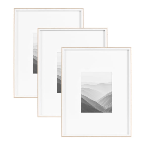 Kate and Laurel Gibson Modern Wall Picture Frame Set of 3, 16x20 matted to 8x10, White and Natural, Modern Three-Piece Frame Set for Gallery Wall Frame Set in Living Room Wall Decor