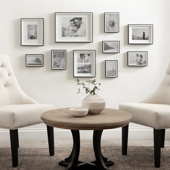 Kate And Laurel Gibson Transitional Picture Frame Set, Set Of 10, Varying Sizes, Black and White, Two-Tone Wall Frame Set Collection with Hanging Template for Gallery Wall Picture Frame Display