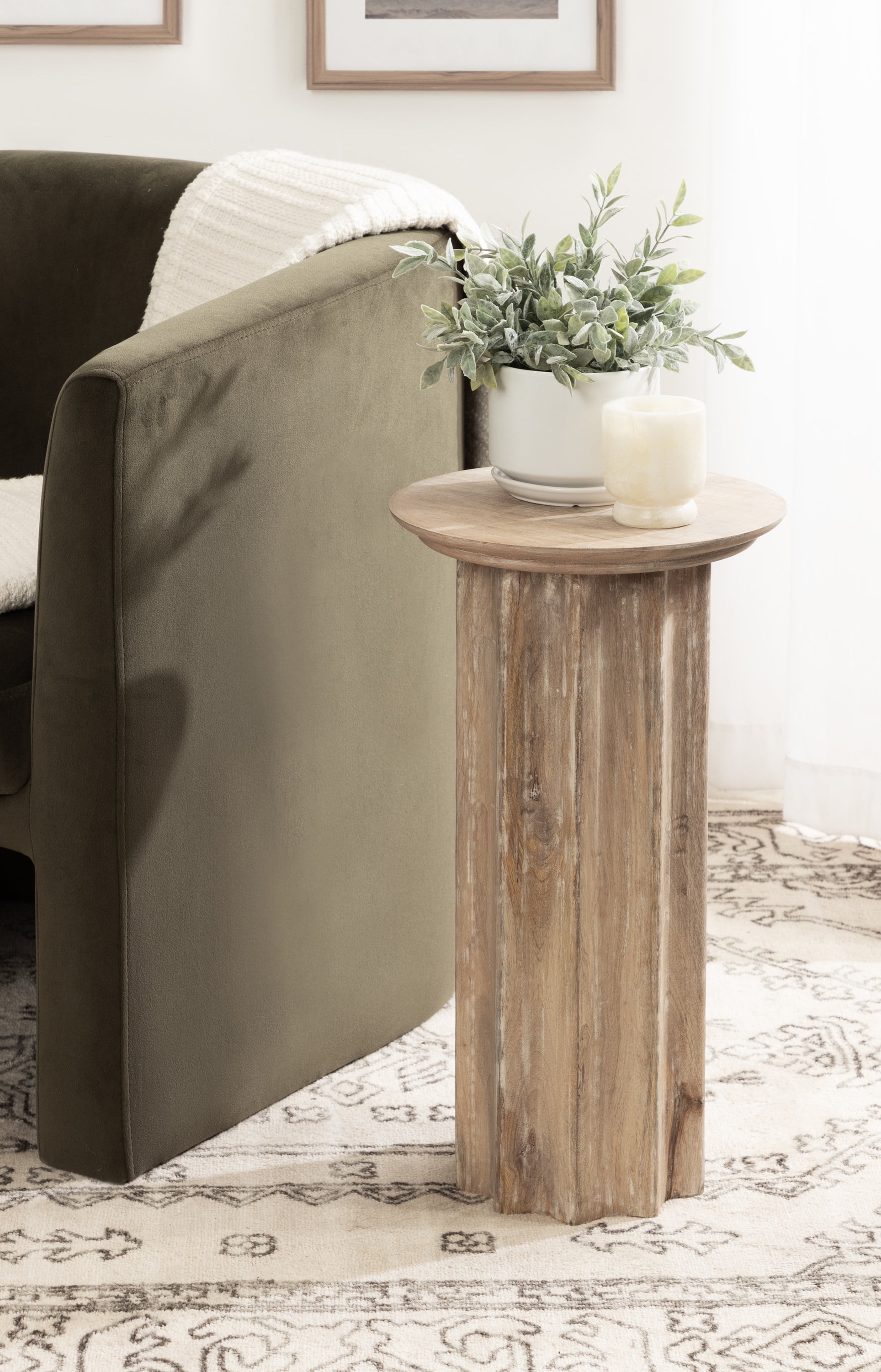 Gierson Natural Mango Wood Round Side Table, 12x12x22